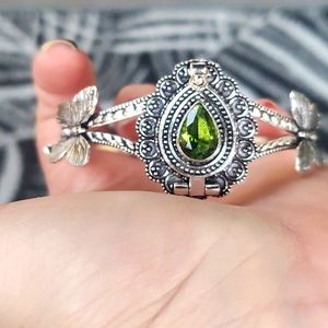 New Peridot 925 Silver Butterflies Poison Cuff Bracelet.
